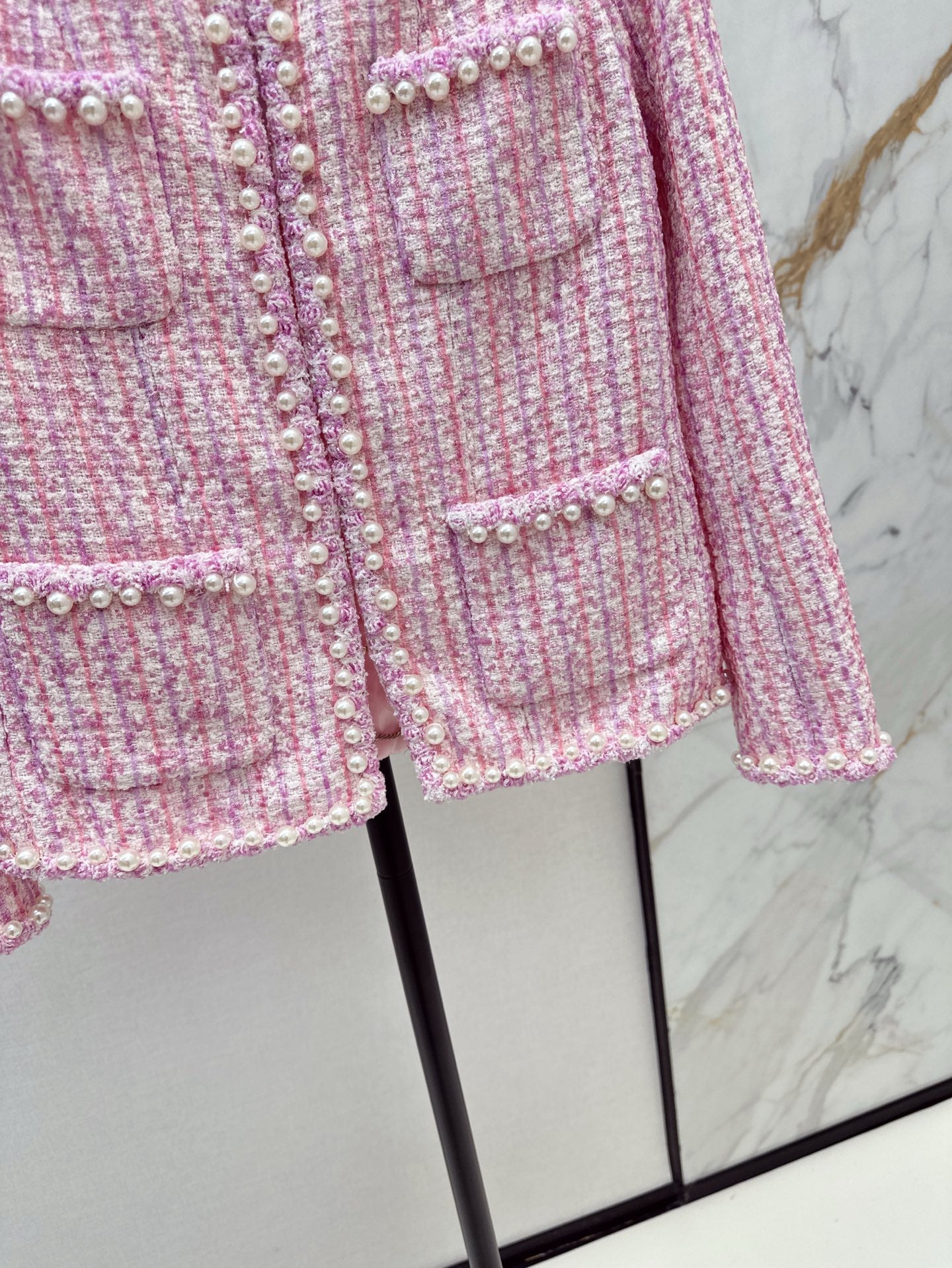 25ss latest spring and summer high-end sparkling cherry blossom pink pearl jacket