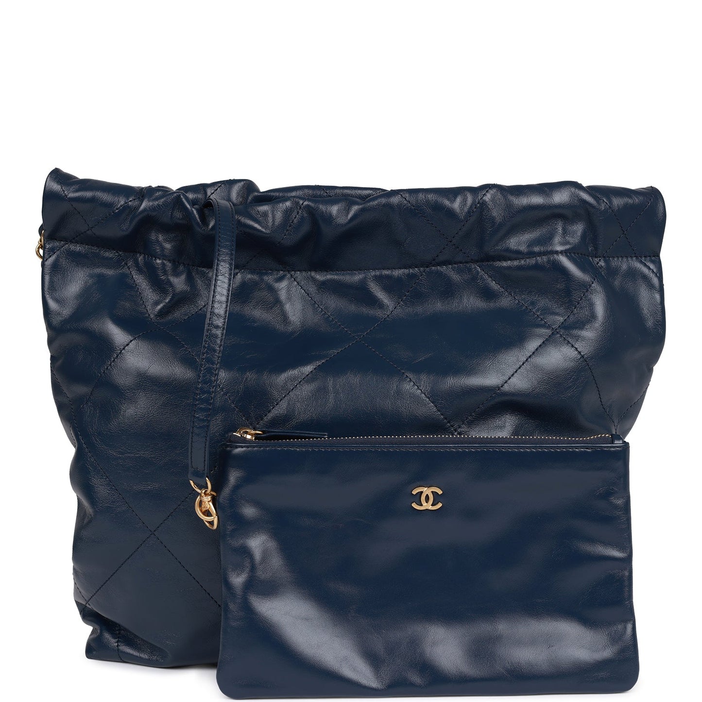 Large 22 Bag Navy Lambskin Antique Gold Hardware(42*39*8cm)