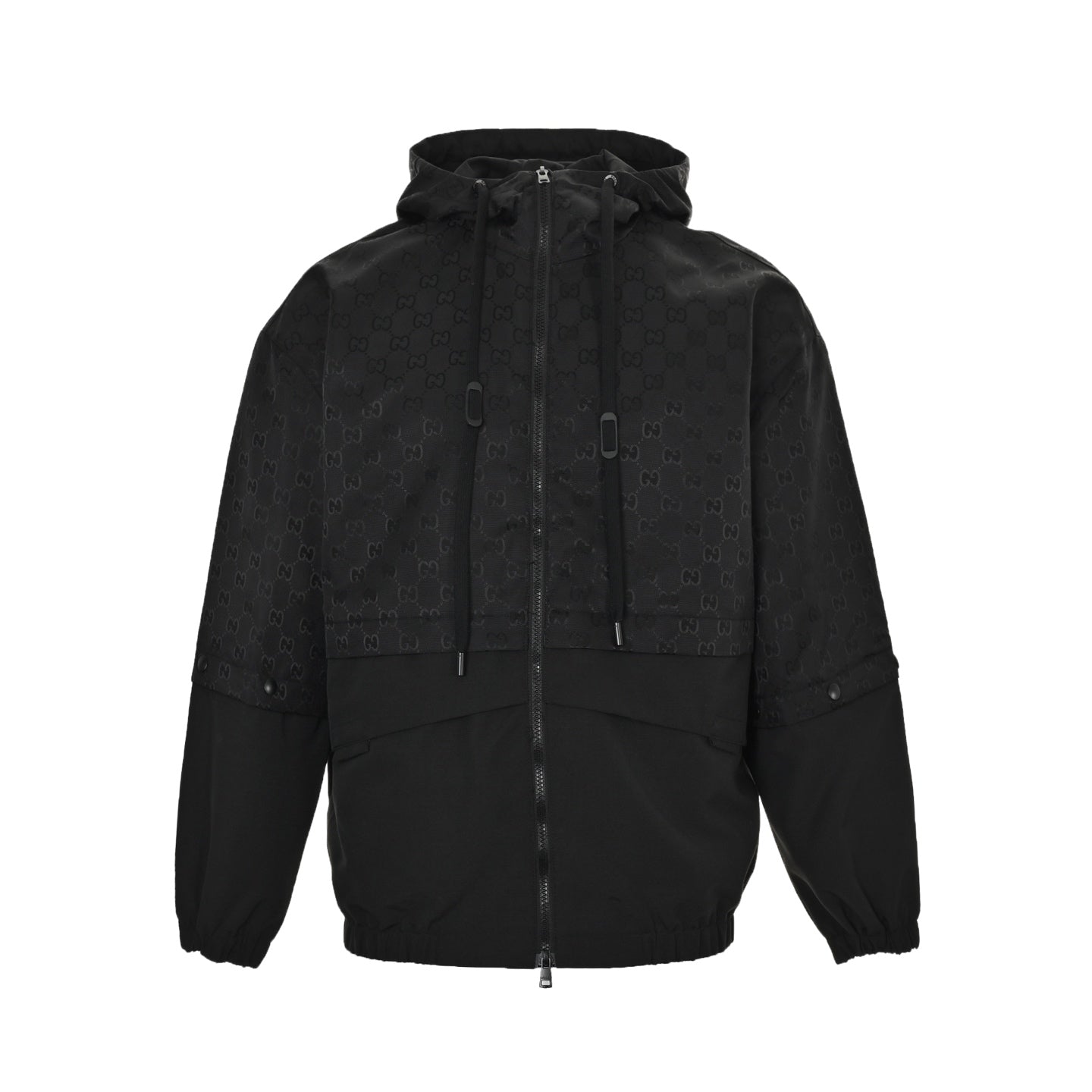 Stitched all-over printed presbyopic hooded windbreaker jacket