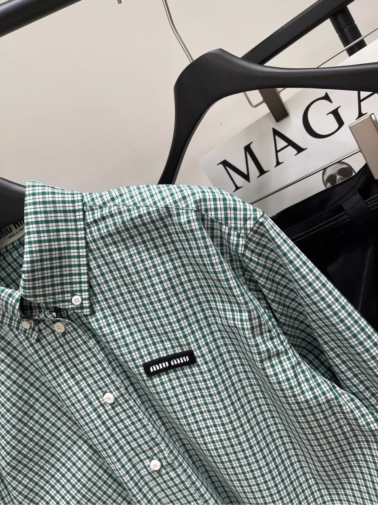 M 25 Green Check Raw Edge Long Sleeve Shirt(Does not include shorts)