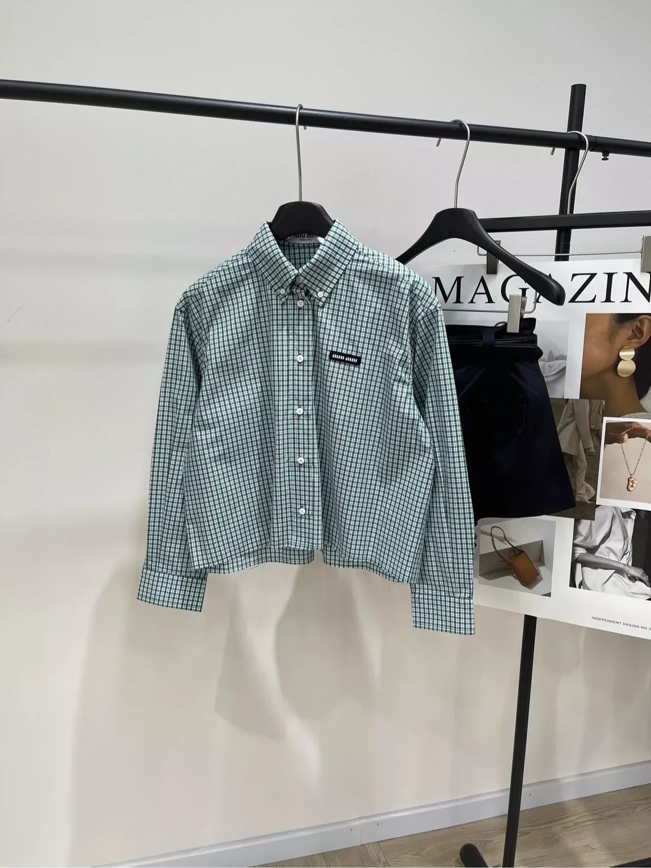 M 25 Green Check Raw Edge Long Sleeve Shirt(Does not include shorts)