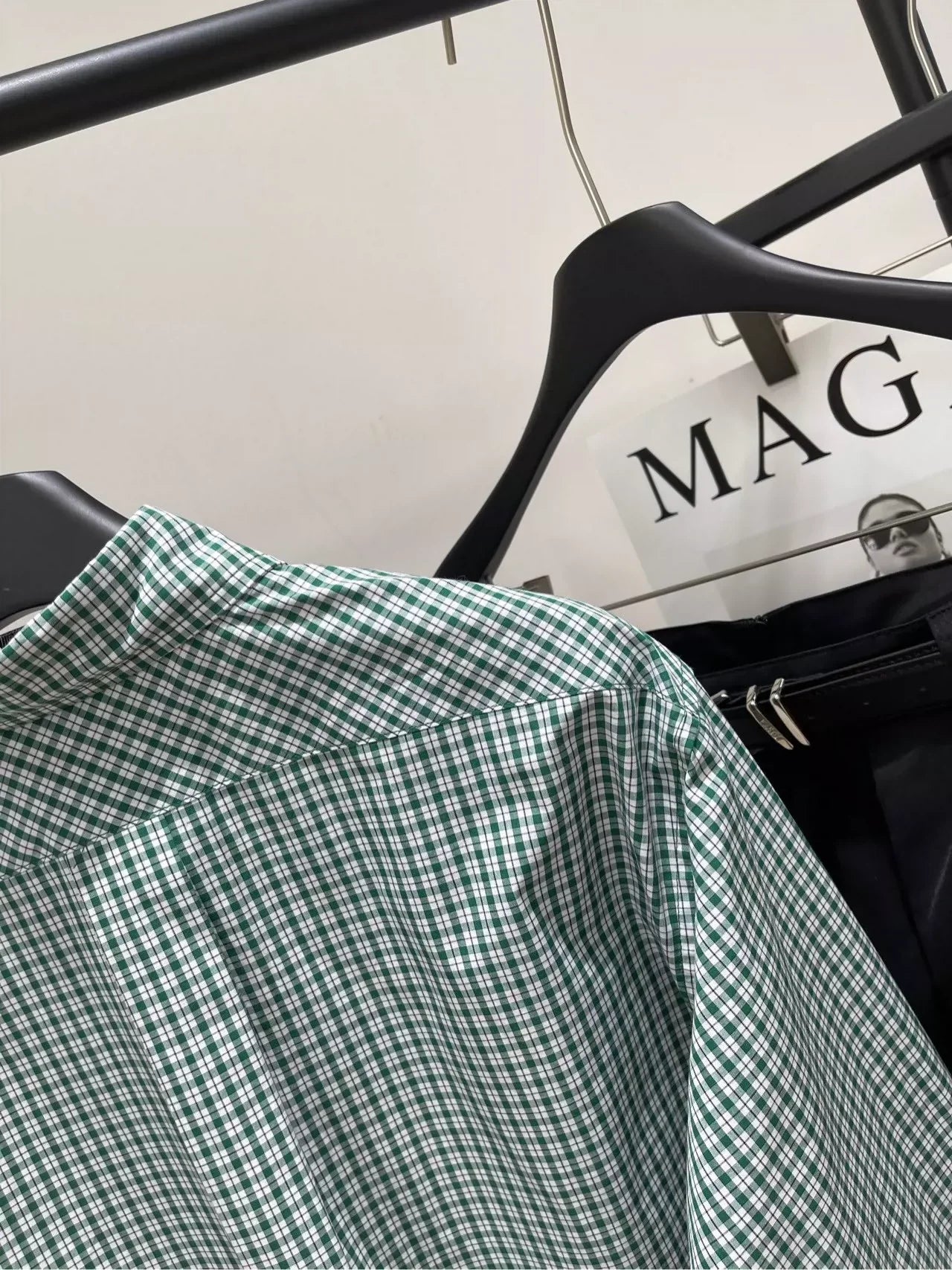 M 25 Green Check Raw Edge Long Sleeve Shirt(Does not include shorts)