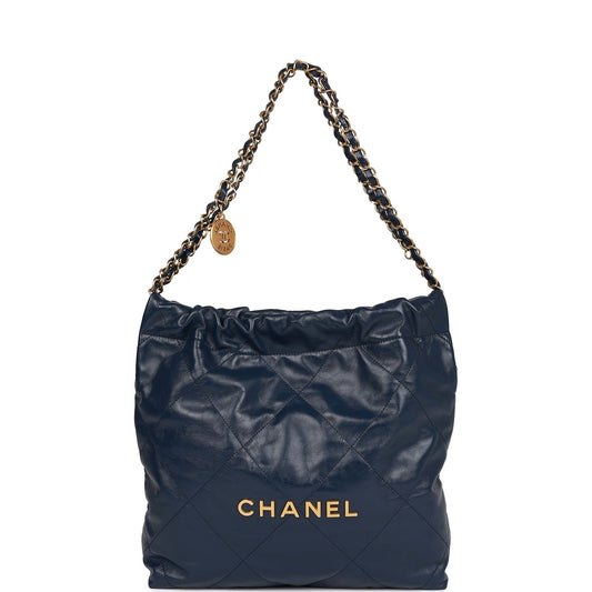 Large 22 Bag Navy Lambskin Antique Gold Hardware（42*39*8cm）