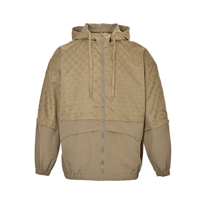 Stitched all-over printed presbyopic hooded windbreaker jacket