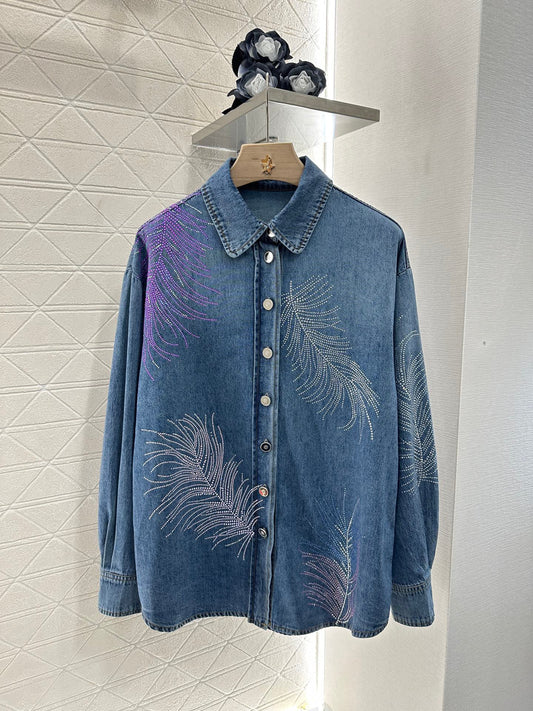 C 25 Feather Rhinestone Denim