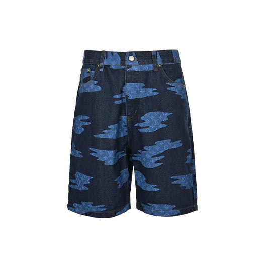 25ss blue sky and white cloud printed denim shorts