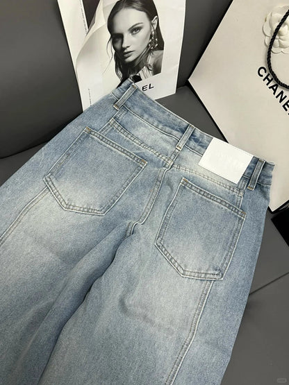 Blue embroidered lettering straight-leg jeans