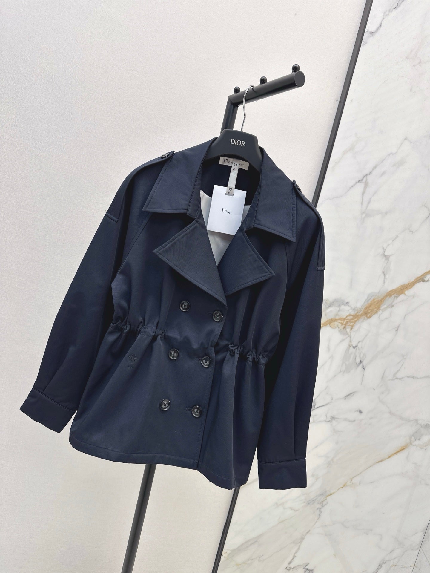 25ss Drawstring waist cinched mid length lapel windbreaker jacket
