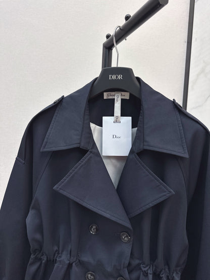 25ss Drawstring waist cinched mid length lapel windbreaker jacket