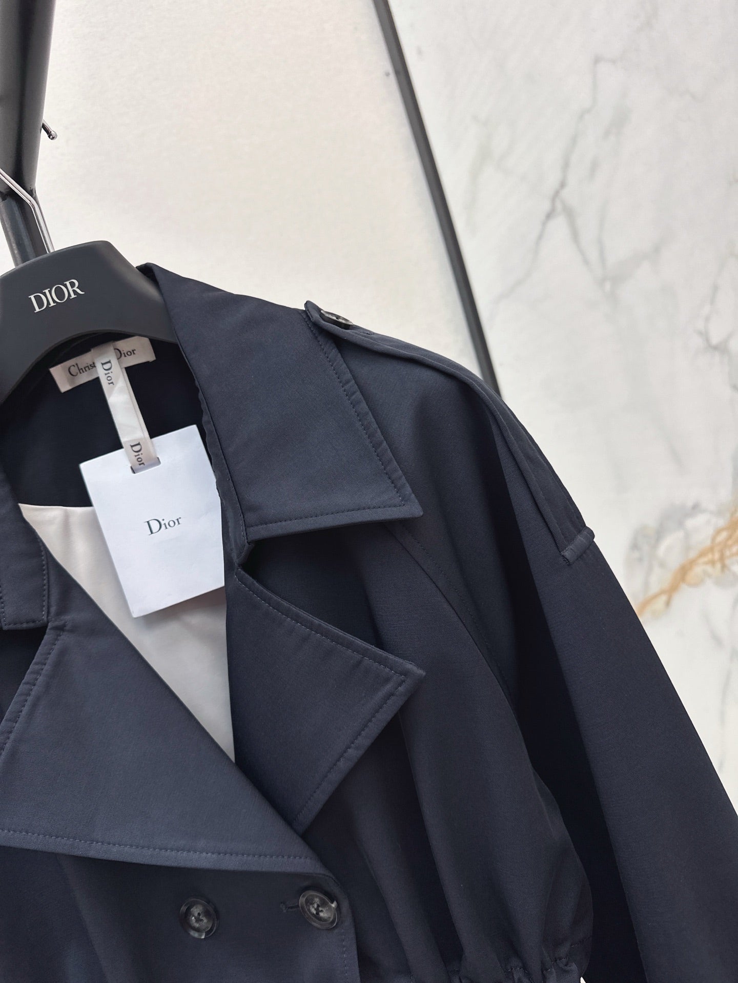 25ss Drawstring waist cinched mid length lapel windbreaker jacket