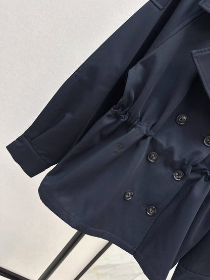 25ss Drawstring waist cinched mid length lapel windbreaker jacket