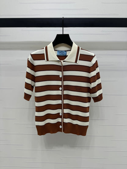 p 25 Lapel Striped Knit Short Sleeve Cardigan!