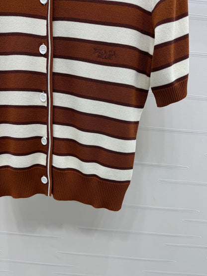 p 25 Lapel Striped Knit Short Sleeve Cardigan!