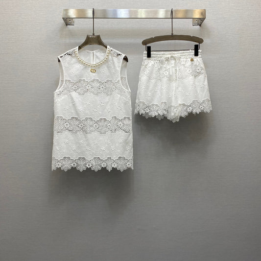 D 25  Embroidered Delicate Vest + Skirt Set