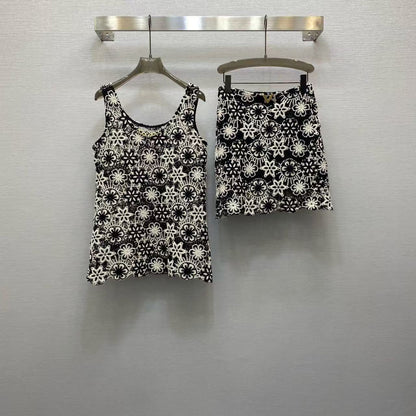 v 25  Embroidered Metal Button Embellished Design Vest Top Top Half Skirt Set