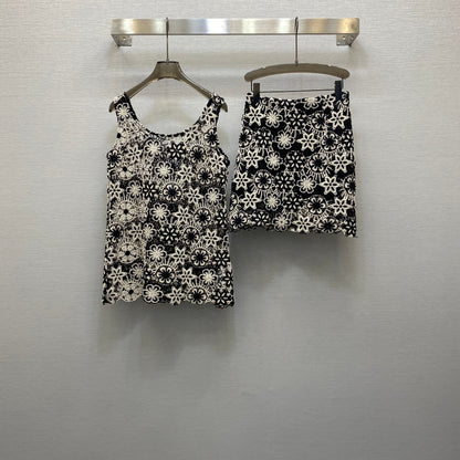 v 25  Embroidered Metal Button Embellished Design Vest Top Top Half Skirt Set