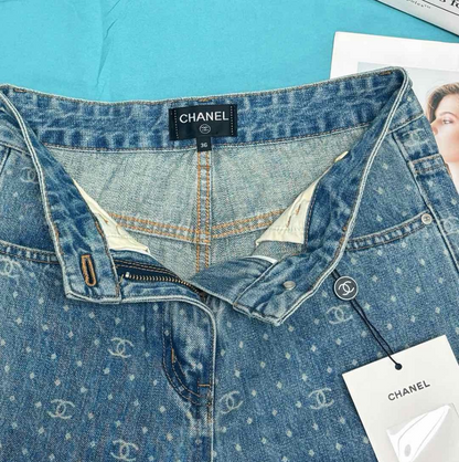 25 New Polka Dot Double C Wide Leg Straight Jeans