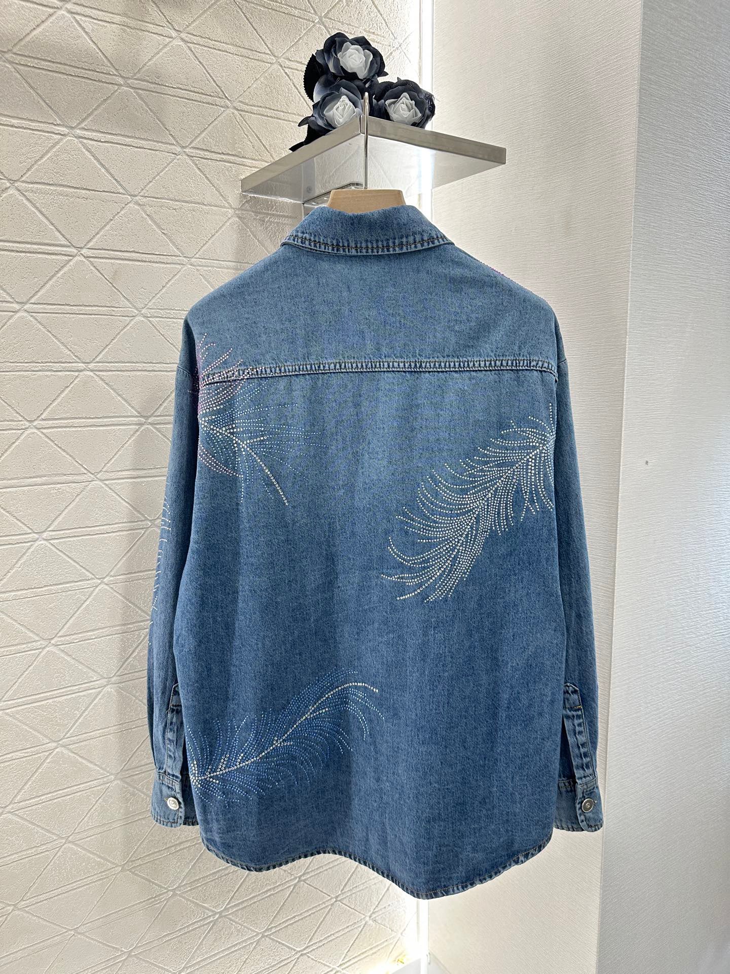C 25 Feather Rhinestone Denim