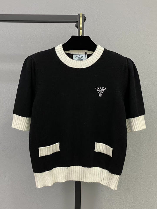 25 New cuffs contrasting letter knitted short sleeves