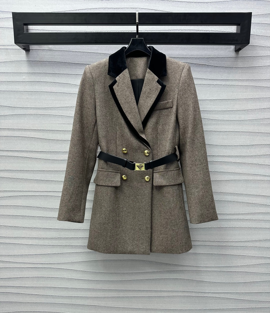 patchwork lapel belt jacket