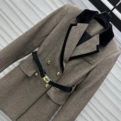 patchwork lapel belt jacket
