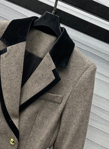 patchwork lapel belt jacket