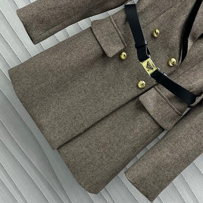 patchwork lapel belt jacket