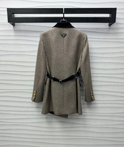 patchwork lapel belt jacket