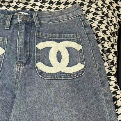 25 pocket double c towel embroidered denim trousers