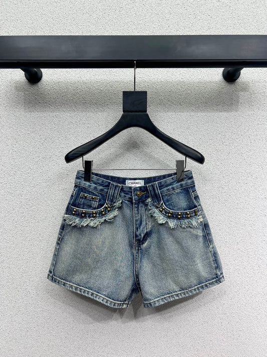 25 Studded denim shorts