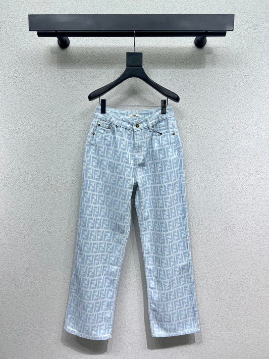 25 Jacquard printed monogram denim trousers