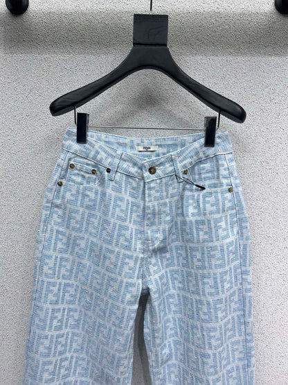 25 Jacquard printed monogram denim trousers