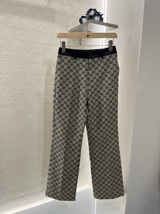 25SS New arrival jacquard patchwork leather trousers