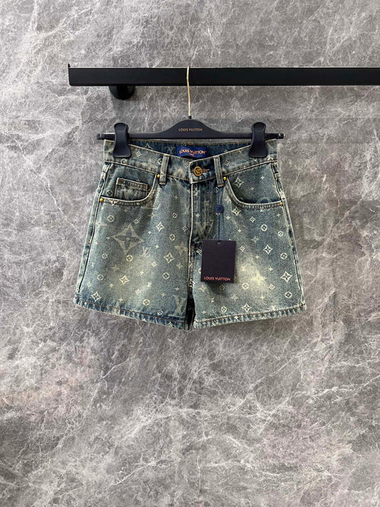 25 L Old Flower Full Print Denim Shorts