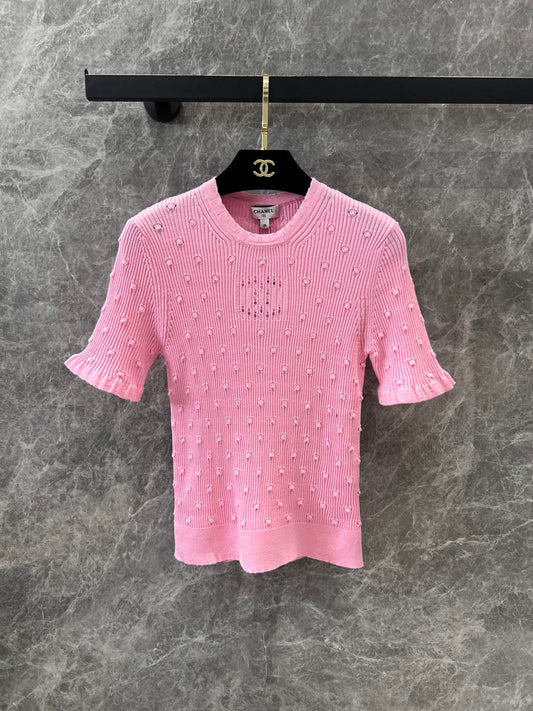 C 25 Crochet Knit Short Sleeve with Dimensional Polka Dots