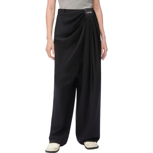 25ss leather label pleated trendy trousers
