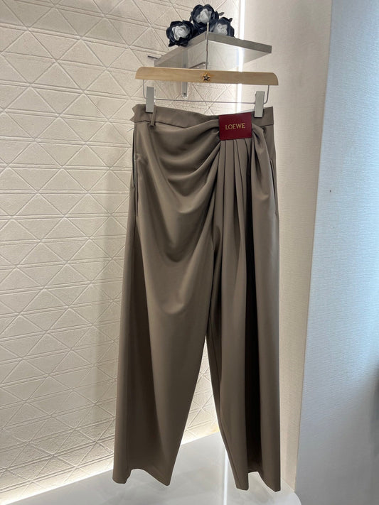 25ss leather label pleated trendy trousers