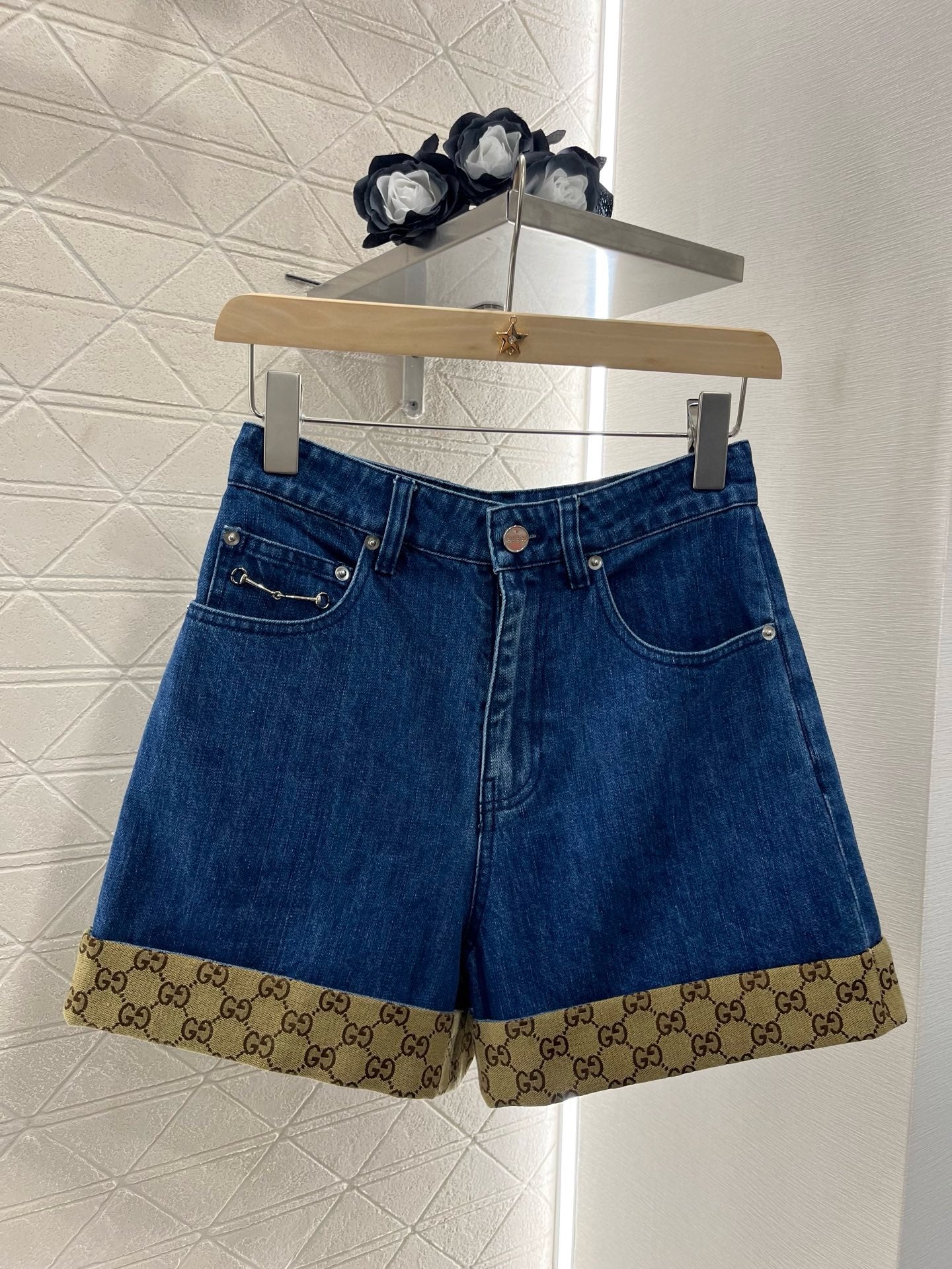 25SS New Arrivals Jacquard Panel Denim Shorts