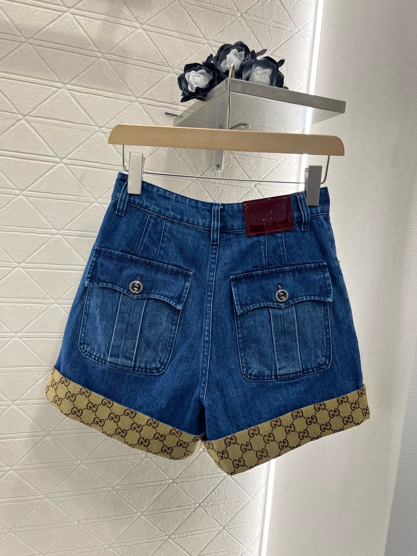 25SS New Arrivals Jacquard Panel Denim Shorts
