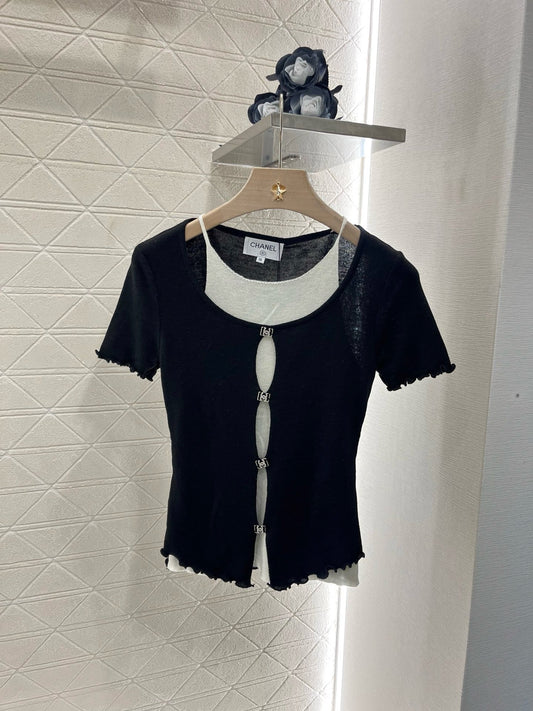 25SS New Two-piece Hollow Knit Short Sleeves