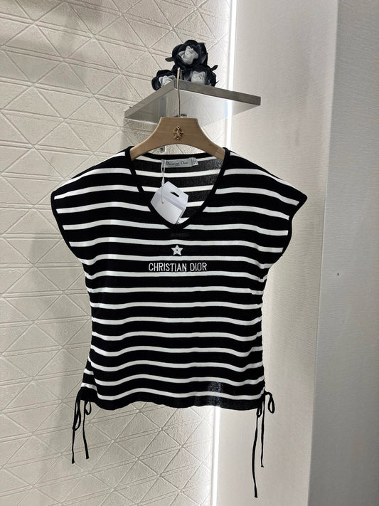 25SS New Arrival Sweetheart Collar Striped Drawstring