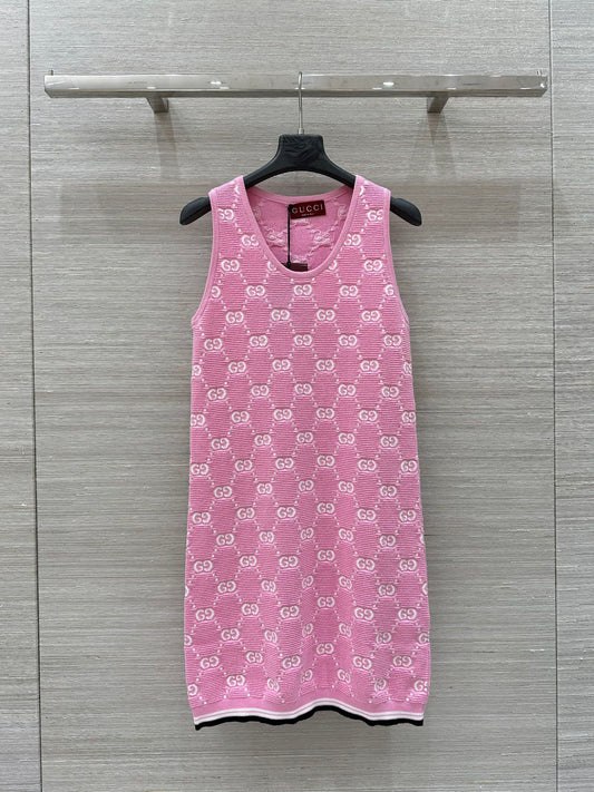 25SS Dopamine color retro jacquard full width GG knitted dress