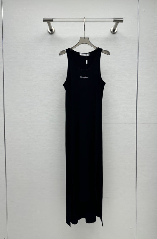 25 Spring and Summer New Micro Logo Embroidery Threaded Midi Dress