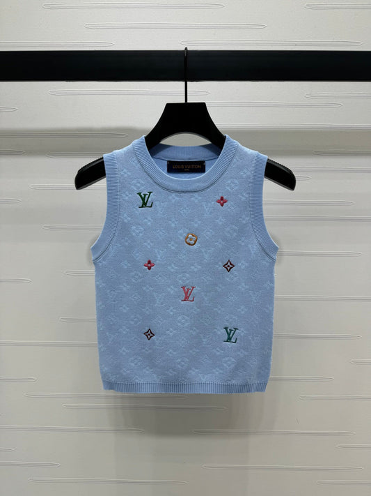 25 Spring and Summer Embroidered Letters Round Neck Knitted Vest