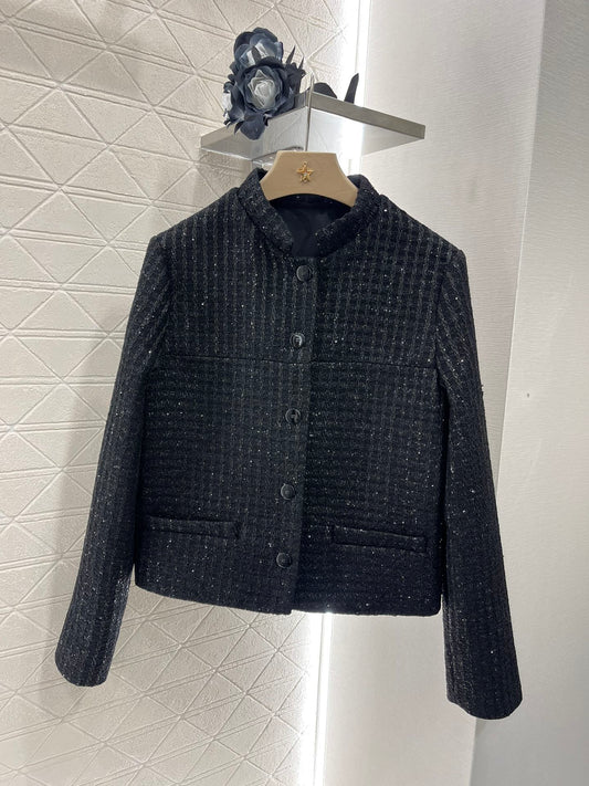 25ss Coarse woolen small stand collar dress jacket