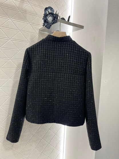25ss Coarse woolen small stand collar dress jacket