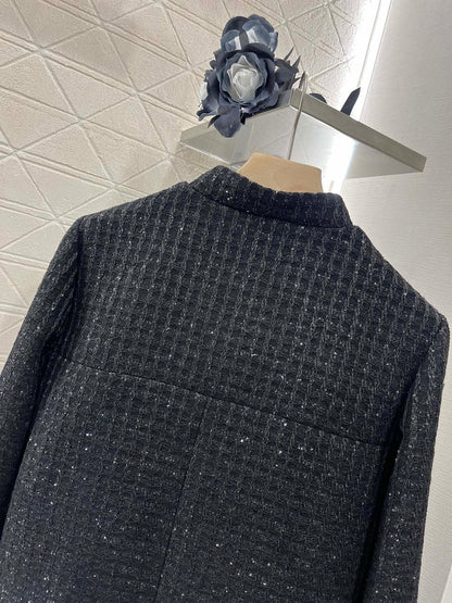 25ss Coarse woolen small stand collar dress jacket