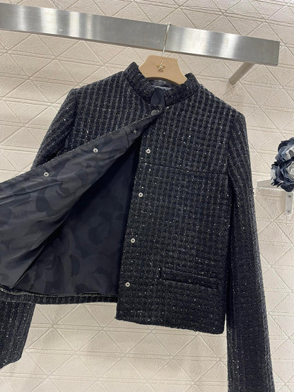 25ss Coarse woolen small stand collar dress jacket
