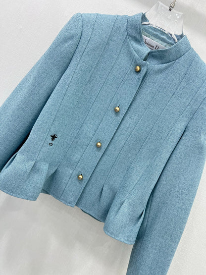 25ss Stand up collar, buckle, lotus leaf hem jacket