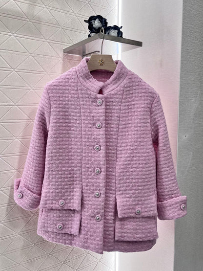 25ss Coarse woolen small stand collar dress jacket